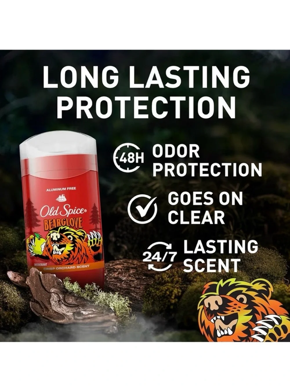 Old Spice‎ Bearglove Deodorant Aluminum Free 3oz 2 Pack 24/7 Odor Protection